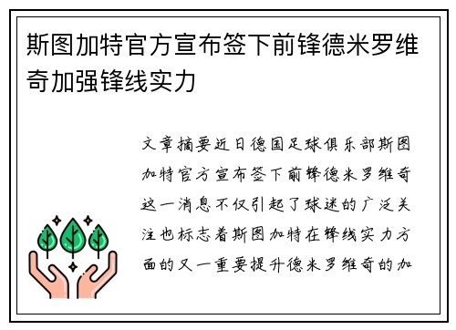 斯图加特官方宣布签下前锋德米罗维奇加强锋线实力 斯图加特官方宣布签下前锋德米罗维奇加强锋线实力
